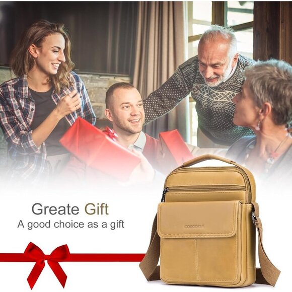 💫 Coscooa Leather Crossbody Bag Men Black Messenger Satchel Travel Handbag - Picture 6 of 6